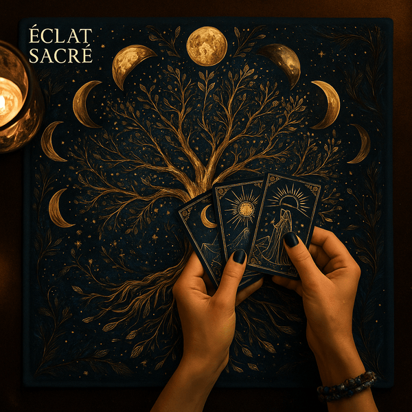 Tapis de Tarot “Lune Mystique & Arbre de Vie” - Intuition, Cycles & Harmonie - Éclat Sacré