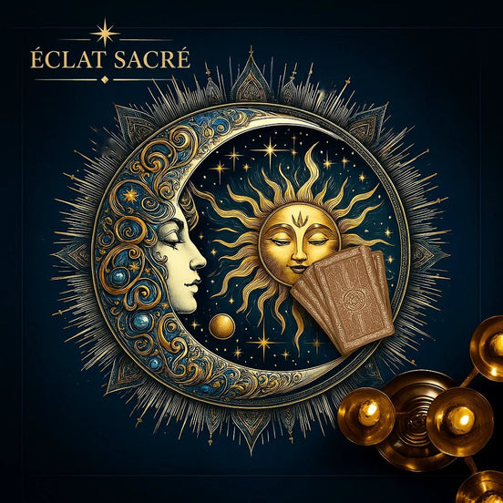 Tapis de tarot en velours motif soleil et lune doré – Éclat Sacré